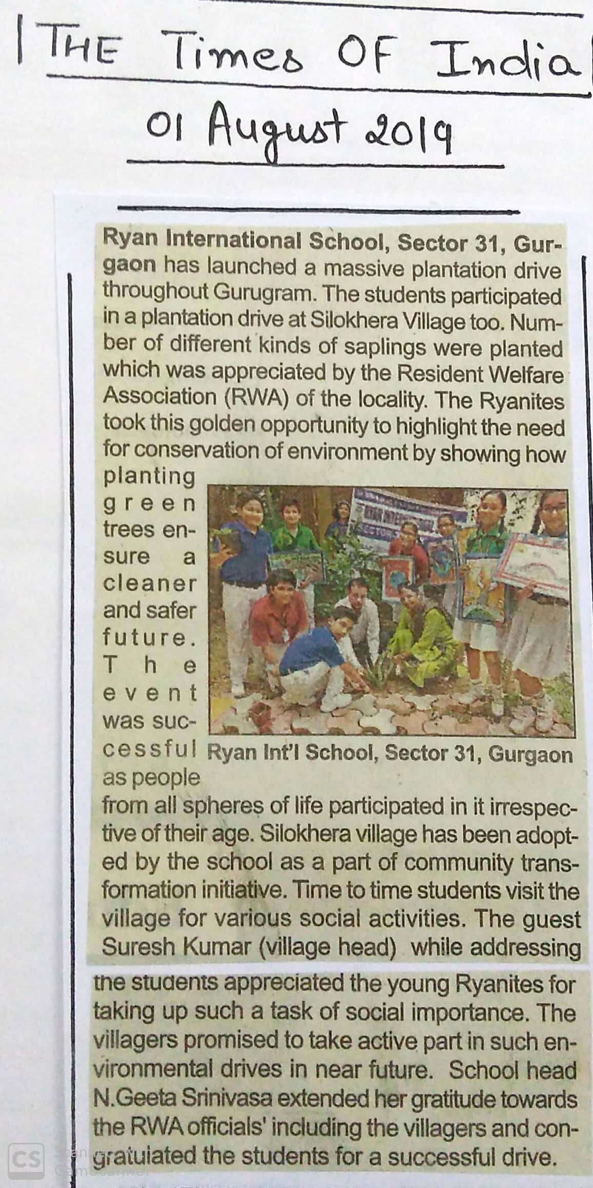 Launched a massive plantation drive throughout Gurugram - Ryan International School, Sec 31 Gurgaon